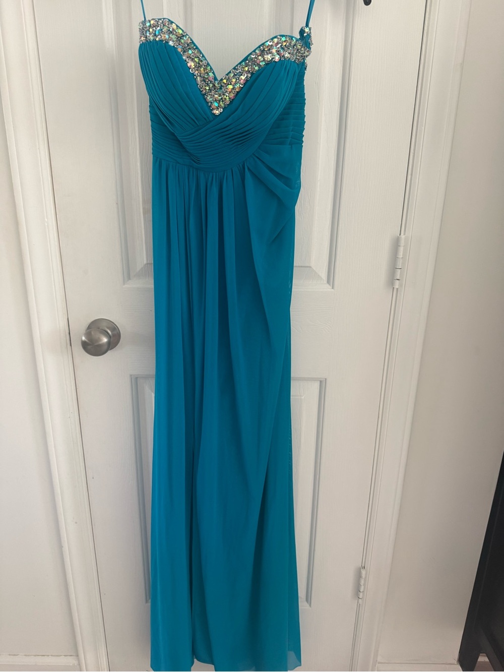 NWT Teal Beaded Spaghetti-Strap Evening Gown/Prom Dress